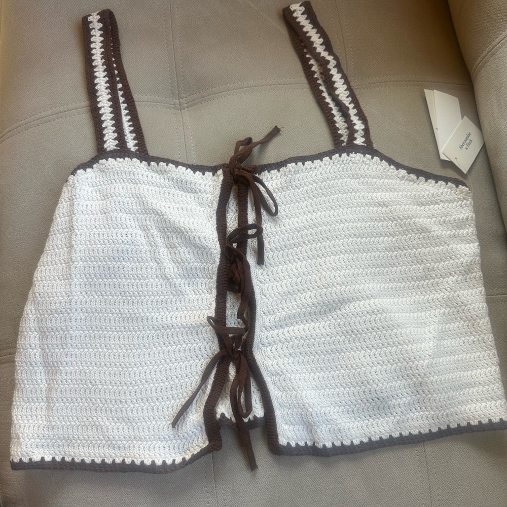 Abercrombie & Fitch White and Brown Crochet Crop Top